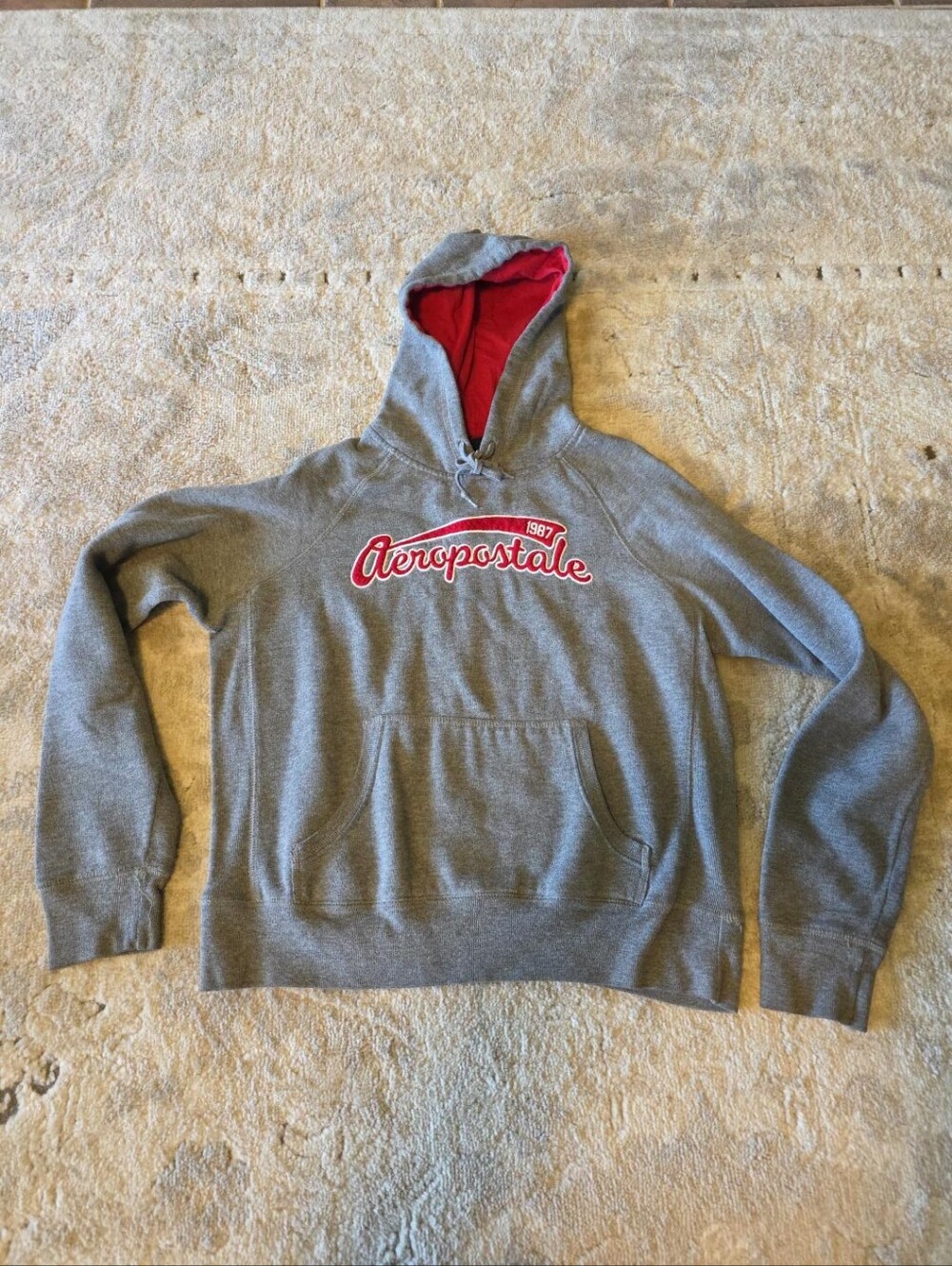 Aeropostale 1987 Hoodie Medium Gray Red Logo Pullover Y2K 2000s